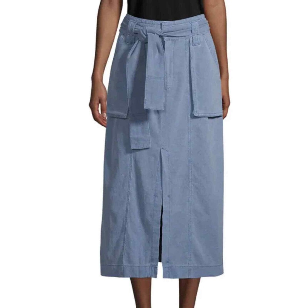 Free People Catching Feelings Skirt Womens 4 Blue Excellent Midi Linen Cargo Tie